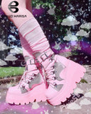 2021 Brand Platform Designer Goth Cool Motorcyle Women Boots Punk Street Zipper Elastic Band Black Ladies