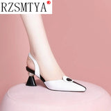 Pointed Women Sandals 2023 Spring Summer Mid Heel Hollow Shoes Fashion Women's Shoes Obuv Zapatos Mujer Size