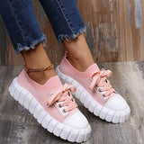 Women's Stylish Sneakers 2022 Spring New Stretch Fabric Ladies Lace Up Casual Shoes 36-43 Large-Sized Female Comfy