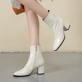 Dropshipping Autumn Women Fashion Square High Heels Zapatos De Mujer White Patent Leather Shoes Ankle Boots Black Woman