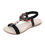 Sandals Summer Flat Heel Bohemian Sandals 2019 New Rhinestone Mixed Color Ladies Elastic Band Open Toes Beach