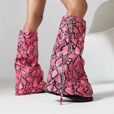 Metal Women's Platform Boots Trend 2024 Zipper Large Size Women's Mid Calf Boots Punk Style Wedges Boots Female Women
