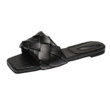Weave Slippers 2021 Summer New Trend Simple Flat Shoes Ladies Diamond Lattice Mules Shoes Sexy Open Toe Ladies Flip
