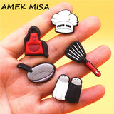 1pcs Chef Style PVC Shoe Charms Accessories Decorations Cook Hat Apron Wok Spatula Designer Croc Jibz Buckle Kids
