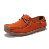 Autumn Women Shoes Comfortable Leather Flats Soft Lace-Up Casual Loafers Flexible Non-Slip Walking Footwear for