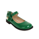 Fashion Pearl Bow Hook Loop Flat Heel Black Cosplay Lolita Mary Jane Shoes for Women Round Toe Ankle Strap Platform School