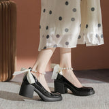Breakj Heels Women 2024 New Pearl French Thick With Non-Slip White Mary Jane Gentle Wind Shallow Single Shoes