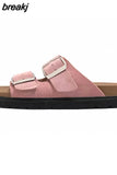 Size 35-40 Women Real Leather Slippers Summer 2023 Platform Shoes For Women Fashion Buckle Heels Sandals
