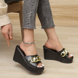 Women Slippers Flip Flop for Ladies Round Head Open Toe Casual Outdoor Female Wedge Chain High Heel 2023 New Large Size