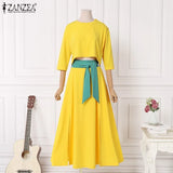 Elegant Dress Sets Women Summer Short Sleeve Button Up Top High Waist Belted Skirts ZANZEA Casual Lady Oversized Matching Sets