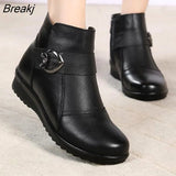 Winter Shoes Women Boots Genuine Leather Wedge Heels Non-slip Women's Boots Large Size Mother Warm Famale Snow