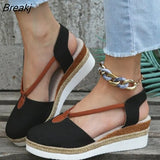 Fashion Buckle Peep Toe Women Sandals Wedges Comfort Lightweight High Heels Wear-resistant Women Office Wedding