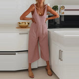 Summer Fashion New Sling Cotton And Linen Jumpsuit Casual Sleeveless Solid Color Loose Slim Jumpsuit Elegant Beach
