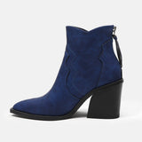Sale Leather Western Ankle Boots Women Point Toe Square Heels Short Boots Autumn Winter Cowboy Knight Boots Woman