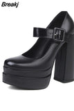 Big Size 43 Brand New Great Quality Block High Heel Chunky Platform Shoes Spring Summer Sexy Goth Mary Jane Footwear