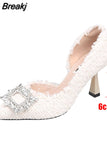 Rhinestone High Heels Pumps Women Shoes 2023 New Thin Heels Crystal Party Wedding Shoes Woman White Pointed Toe