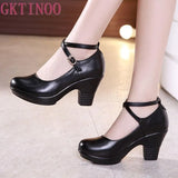 2021 Fashion Women Pumps With High Heels For Ladies Work Shoes Dancing Platform Pumps Women Genuine Leather Shoes Mary Janes 1112