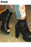 Color Ankle Boots Women's Boots 2023 New Printed Waterproof Thick Sole High Heels Thick Sole Open Toe Zipper Shoes