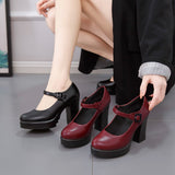 Breakj Shoes Women Black Heel Single Shoe Model Walking Shoes Soft Leather Shoes Thick Heel Large Women's Shoes High