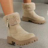 Women's Faux Fur Ankle Boots 2023 Chunky Platform Faux Suede Snow Boots Women Thick Plush Warm Winter Shoes Female