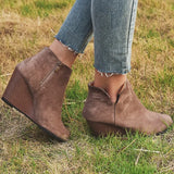 Pointed Toe Booties Winter Women Leopard Ankle Boots Footwear Platform High Heels Wedges Shoes Woman Bota