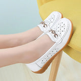 Women Casual Shoes Leather Ladies Breathable Flats Shoes Cut Out Women's Loafer Office Slip-on Moccasins Plus Size