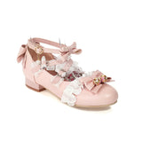 Women Lolita Mary Jane Shoes Cross-Tied Rockabilly Lace Pumps with Bow Girls Princess Japanese Gothic Cosplay Casual Party