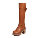 Breakj Women's Shoes Belt Buckle Thick Heel High Tube Martin Boots Large Size Women's Boots Perennial Style