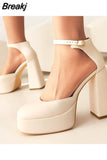 Pumps Chunky Heel Ankle Strap Shoes 2023 Spring Summer Wedding Shoes Fashion Sexy Mary Janes Pumps Big Size