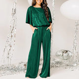 Fashion Rompers ZANZEA Summer Half Sleeve Loose Rompers Women Solid Satin Jumpsuits Casual O Neck Playsuits Long Solid