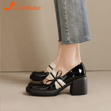High Heels Mary Jean Pumps Shoes 2023 Fashion Spring Summer French Style Vintage Elegant Bowknot Pumps Comfy Walking
