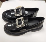 Crystal Buckle Loafers Woman Patent Leather Oxfords Traf Thicken Soled Platform Flats Ladies Lolita Shoes Boat
