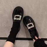 Crystal Buckle Loafers Woman Patent Leather Oxfords Traf Thicken Soled Platform Flats Ladies Lolita Shoes Boat