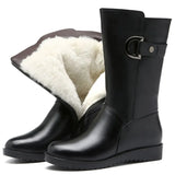 Women Winter Boots Genuine Leather Female Boots High-heeled Women Long Boots Wool Lined Warm Snow Boots Lady Fashion
