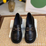 2024 Summer Women's Shoes Spring And Autumn Flat Single Shoes Soft Leather Black Leather Shoes Female British Wind One Foot Pedal Loafer