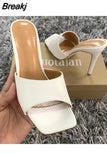 Summer Women Sandals Snake Print Slippers High Heels Mules Square Toe Sandals Sexy Female Outdoor Party Shoes