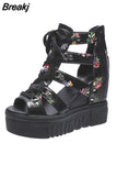 Print Leisure Wedges Women's Shoes 2023 Summer Shoes Women Sandals Platform Shoelaces High Heels Casual Shoes