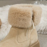 Women's Faux Fur Ankle Boots 2023 Chunky Platform Faux Suede Snow Boots Women Thick Plush Warm Winter Shoes Female