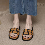 Size 34-40 Womens Slippers Elegant Flats Sandals Woman Casual Squared Toe Flat Shoes Ladies Comfort Home House