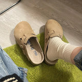 Breakj Yards Real Soft Leather Birken Shoes Women's Bao Head Cork Bottom Of The Raised Half-Slipper Wearing A Foot Pedal