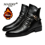 British Style Men's Boots PU Buckle Boots Men Casual Warm Cotton Boots Fashion Black Non Slip Winter Boots Men