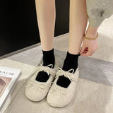 Knot Lamb Wool Wool Shoes Women Wear 2023 Winter New Flat Shallow Mouth Bean Shoes And Wool Cotton Floating