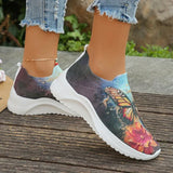 Printed Knitted Flats Women 2024 Summer Lightweight Breathable Mesh Sneakers Woman Slip On Casual Walking Shoes Size