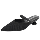 Elastic Mesh Sandals Pointed Mid Heels Slippers Women Summer Shoes Sexy Slingback Breathable Mules Shallow Slides