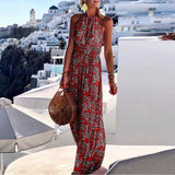 Women Sexy O Neck Halter Print Summer Dress Casual Bohemia Sleeveless Beach Holiday Long Dresses Elegant Slim