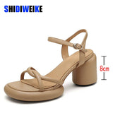 8cm Sandals Women Luxury Brand Summer New Style Chunky Heel Sandals Sexy Heels Women's Shoes Sandals For Women White