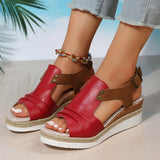 Breakj Fish Mouth Slope Heel Sandals Large-Size Folded Belt Buckle Bottom Hemp Rope Soles Women's Sandals In The Summer Of