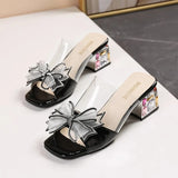 Women Sandals Pvc Crystal Flower Decoration Chunky Heel Peep Toe Brand Elegant Fashion Shoes