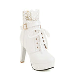 Womens Lolita Shoes Platform Spike High Heel Lace up Bow Ankle Boots Sweet Party Lolita Princess Cosplay