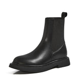 Genuine Leather Chelsea Boots Woman Med Heel Ankle Boots Platform Block Heel Short Boots Female Shoes Autumn Winter